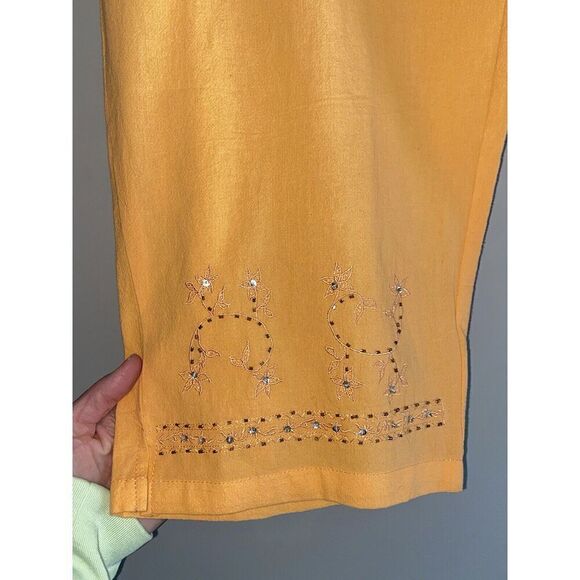 Jane Ashley Pull-On Pants Crop Capri Orange Drawstring Embellished Embroidery 2X - Picture 5 of 16